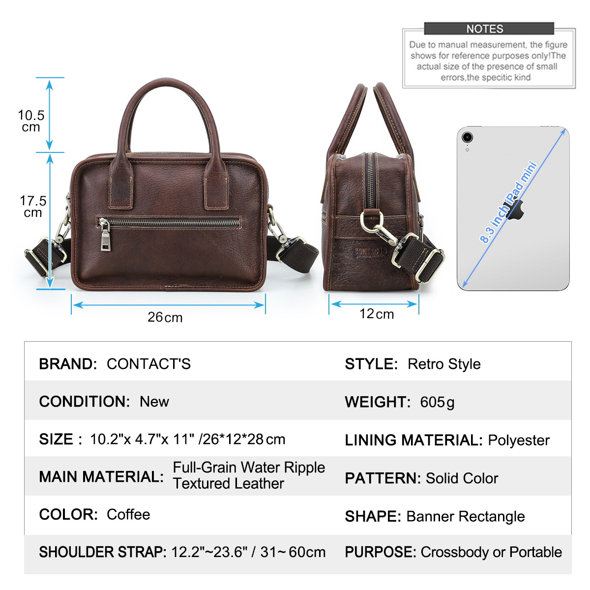 CONTACT'S Genuine Leather Men  - Luxury Tote Bags With Zipper review and price