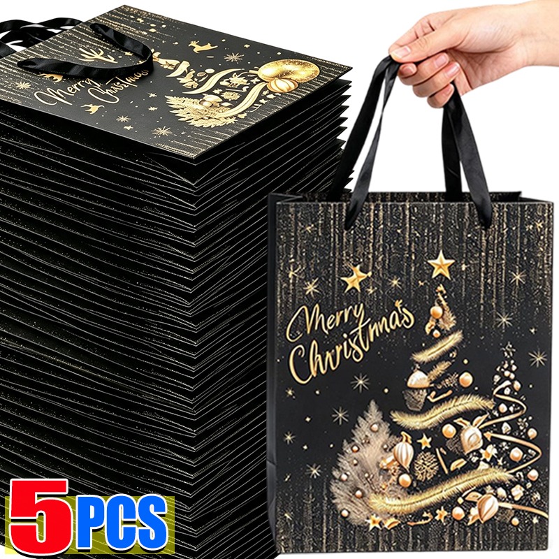 1/5Pcs Black Gold Christmas Gi - Luxury Xmas Bags review and price