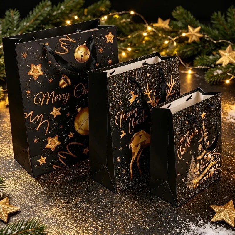 1/5Pcs Black Gold Christmas Gi - Luxury Xmas Bags review and price