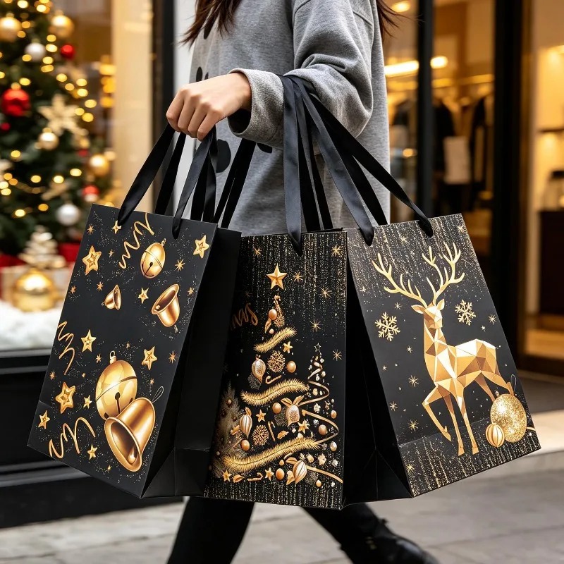 1/5Pcs Black Gold Christmas Gi - Luxury Xmas Bags review and price